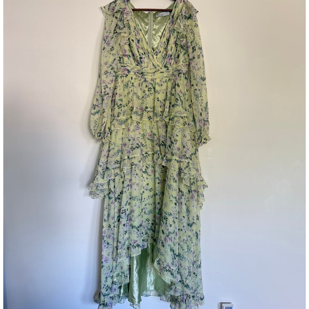 Mac Duggal Tiered A-Line Long-Sleeve Ruffled Chiffon Gown Size 4 - Picture 4 of 10